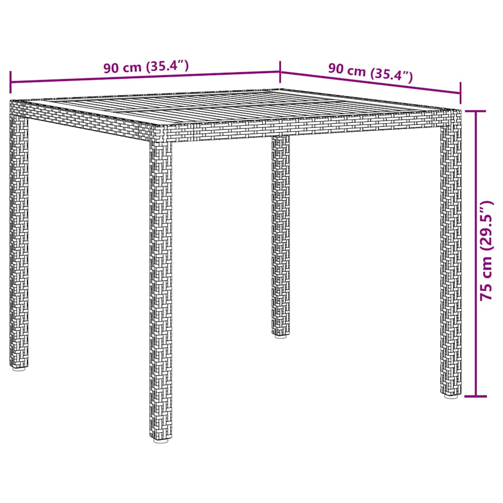 Tavolo Giardino 90x90x75cm Polyrattan e Massello Acacia Grigio