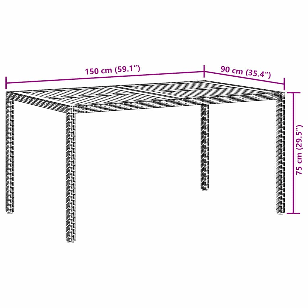 Tavolo Giardino 150x90x75 cm Polyrattan e Legno d'Acacia Grigio
