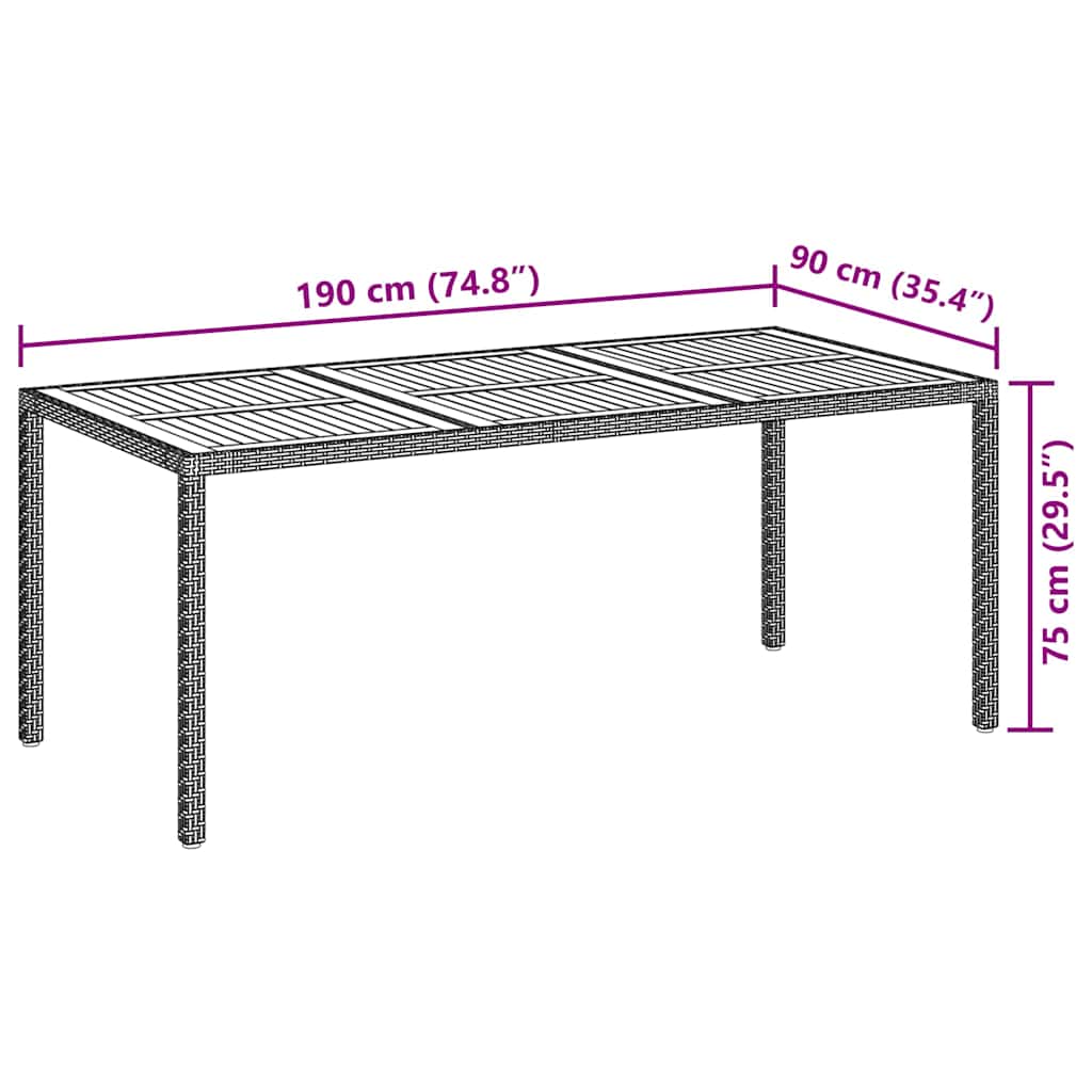 Tavolo Giardino 190x90x75 cm Polyrattan Legno di Acacia Grigio