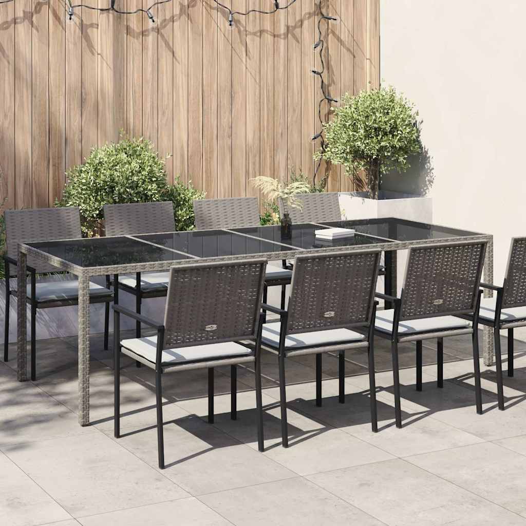 Tavolo Giardino Grigio 250x100x75cm Vetro Temperato Polyrattan