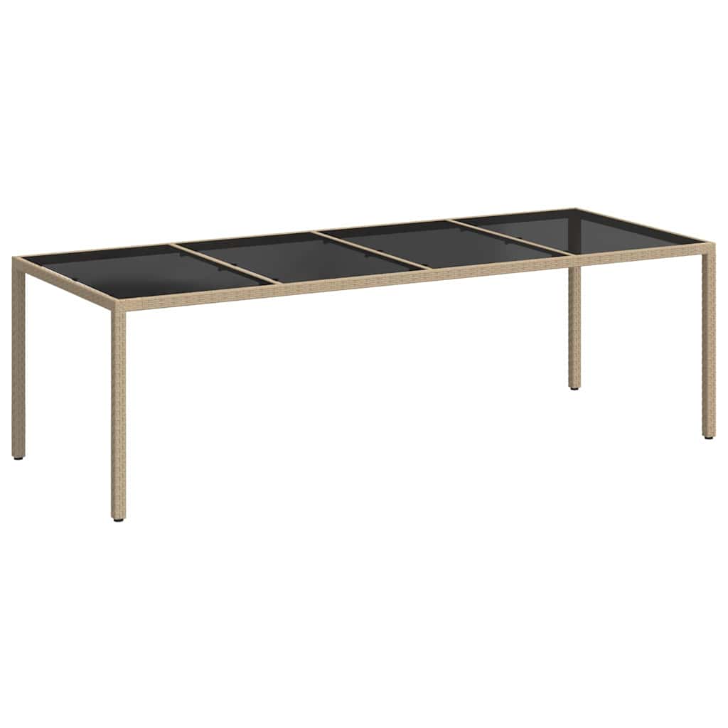 Tavolo Giardino Beige 250x100x75cm Vetro Temperato e Polyrattan