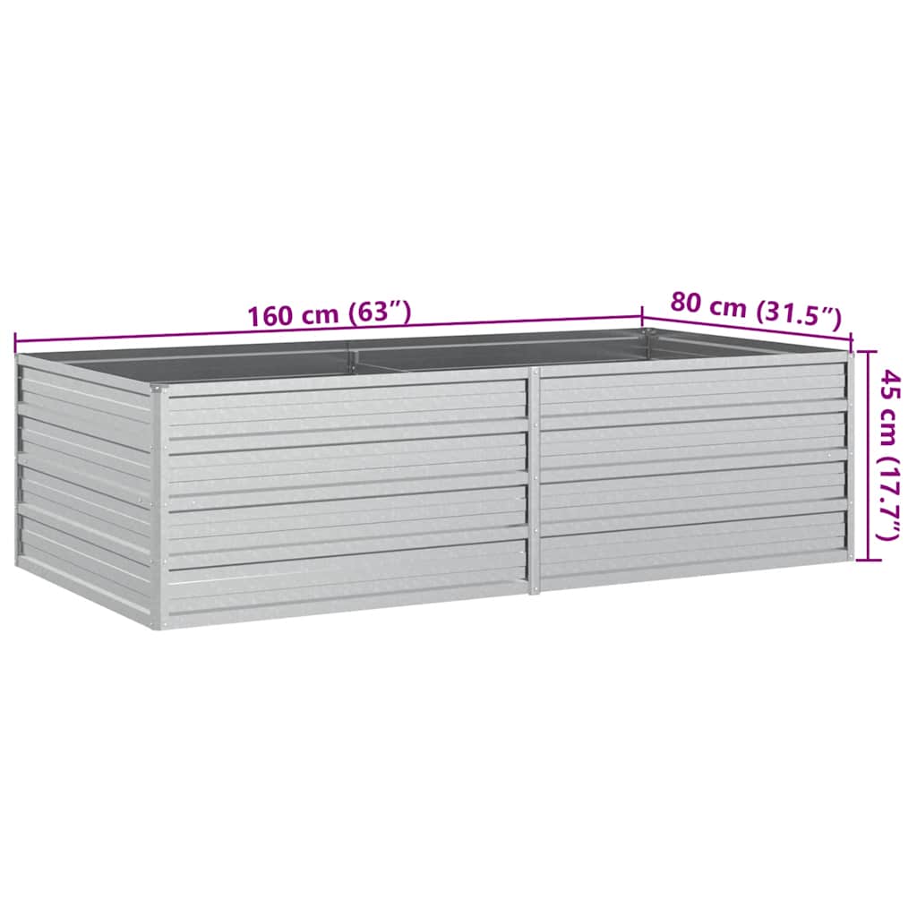 Letto Rialzato Giardino 160x80x45 cm in Acciaio Zincato Argento