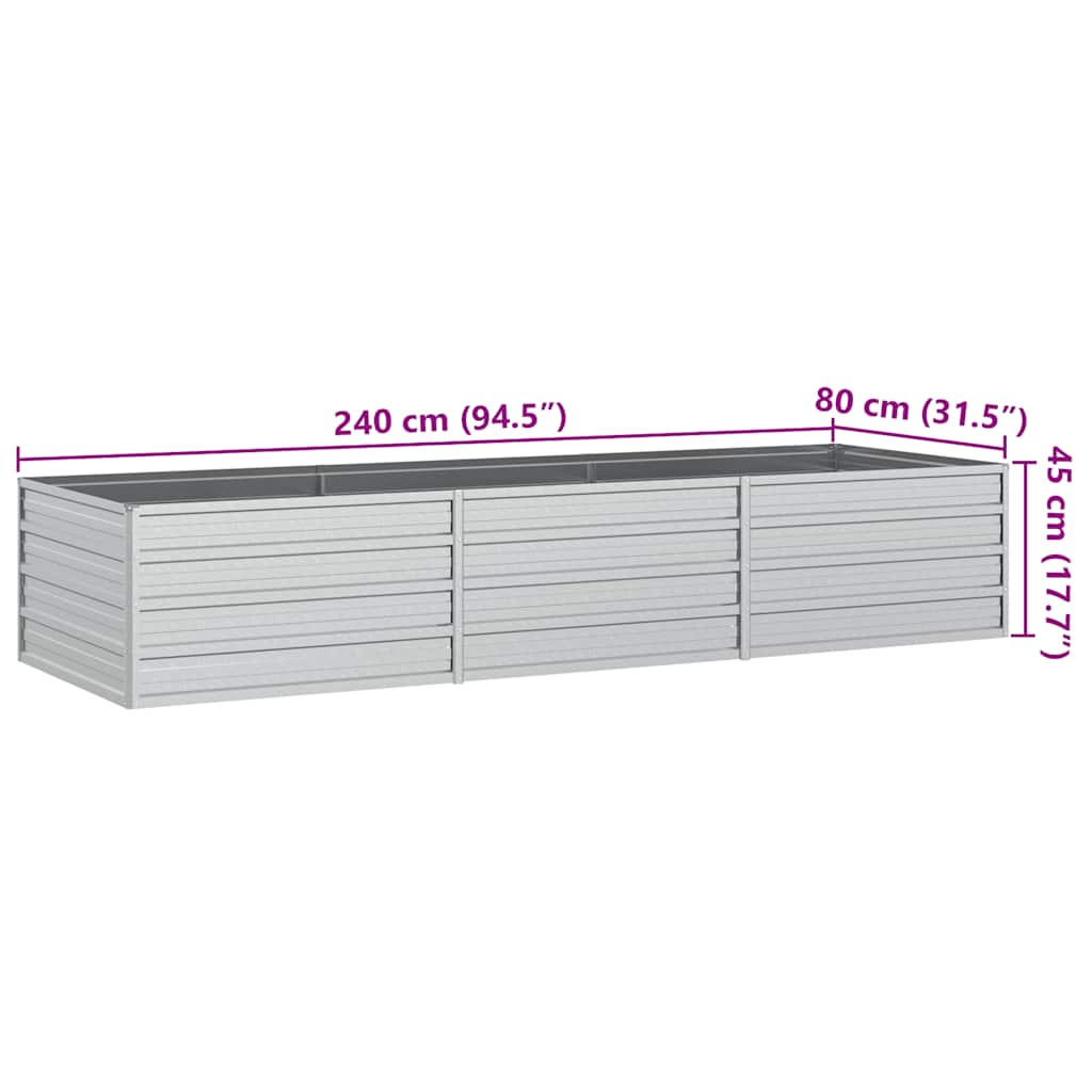 Letto Rialzato Giardino 240x80x45 cm in Acciaio Zincato Argento