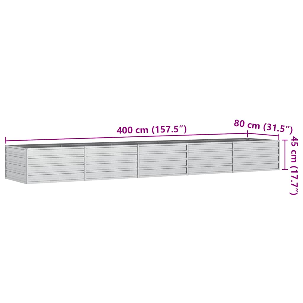 Letto Rialzato Giardino 400x80x45 cm in Acciaio Zincato Argento