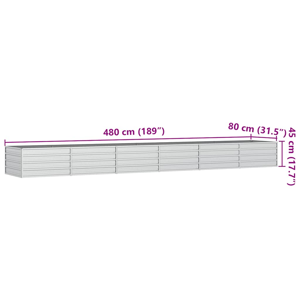 Letto Rialzato Giardino 480x80x45 cm in Acciaio Zincato Argento