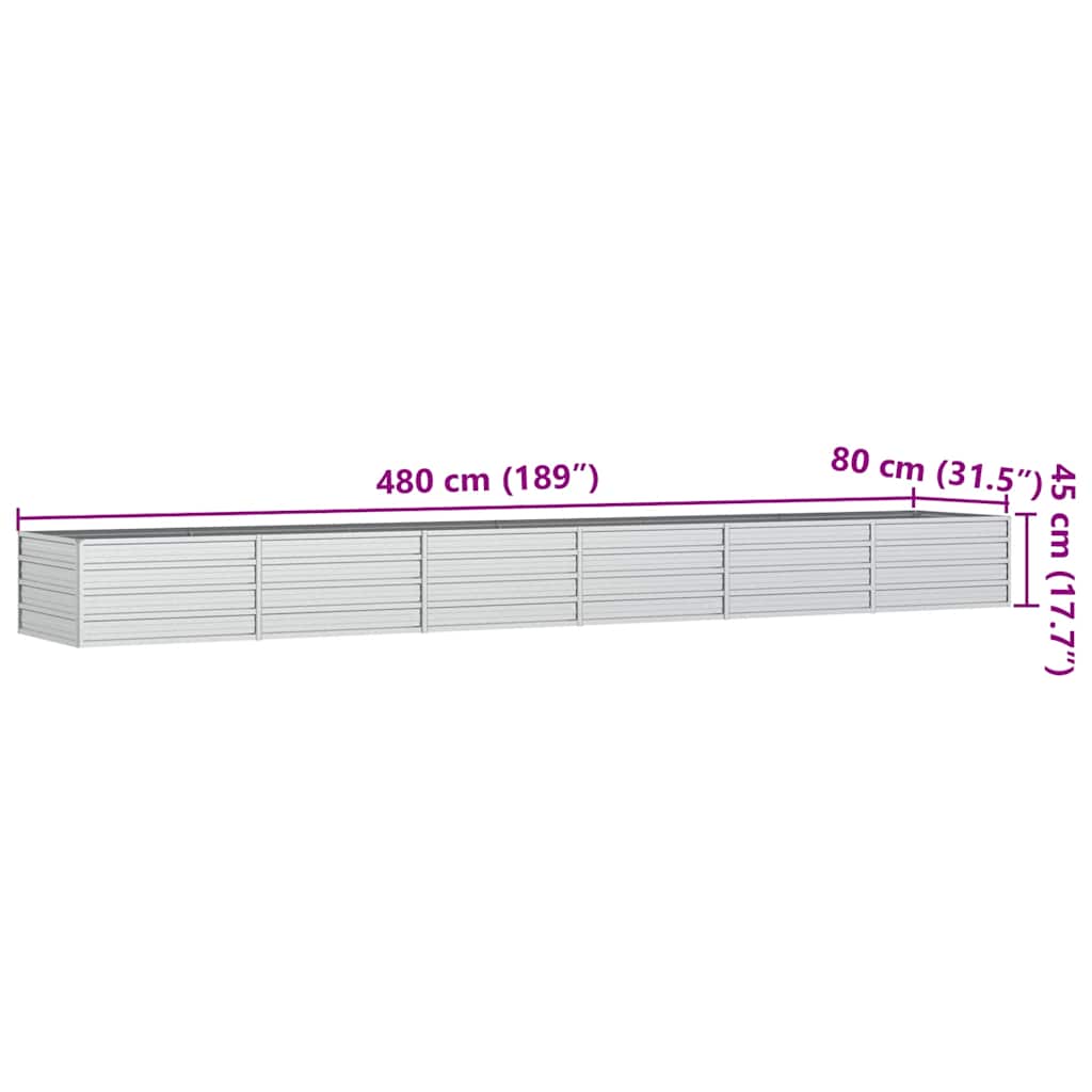 Letto Rialzato Giardino 480x80x77 cm in Acciaio Zincato Argento