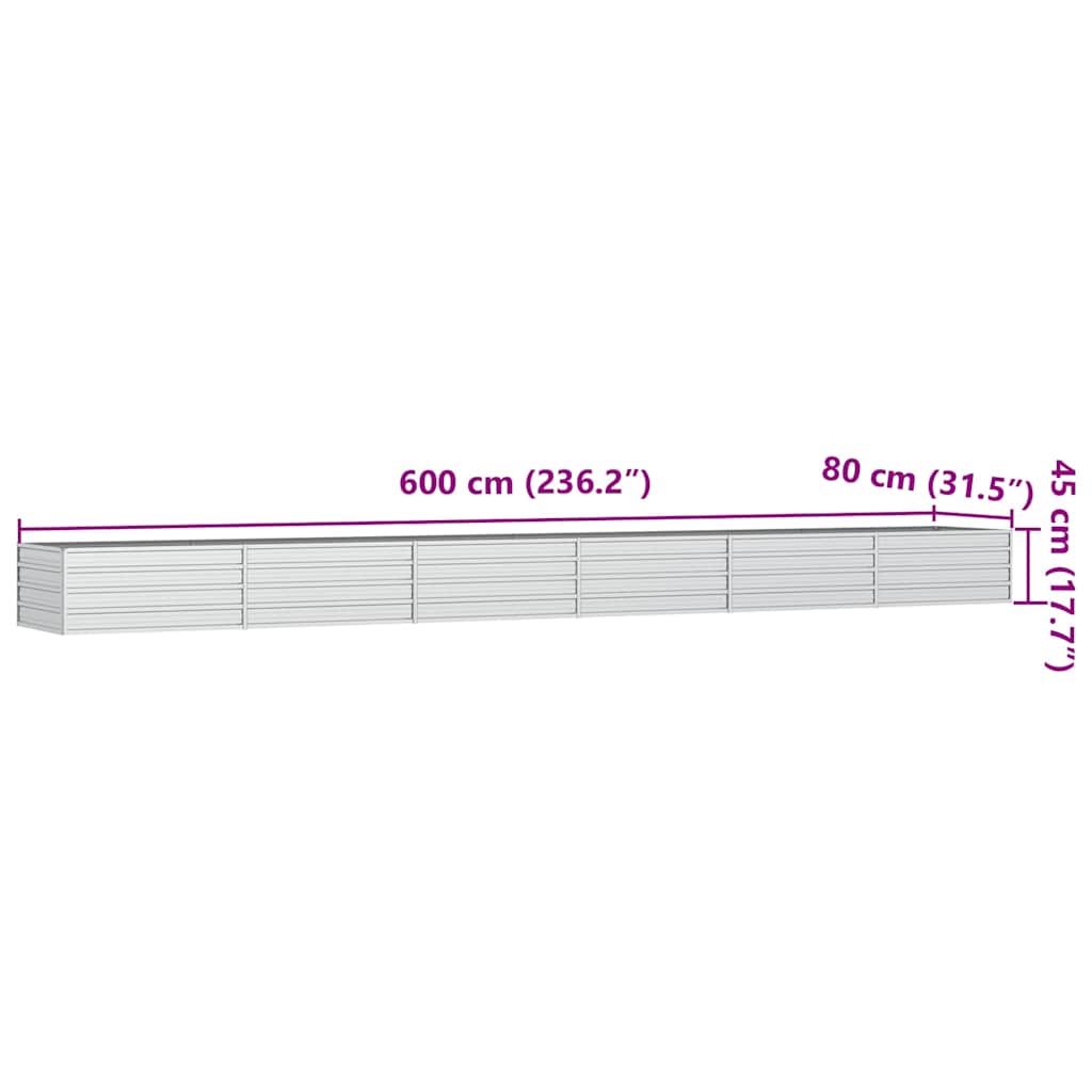 Letto Rialzato Giardino 600x80x45 cm in Acciaio Zincato Argento
