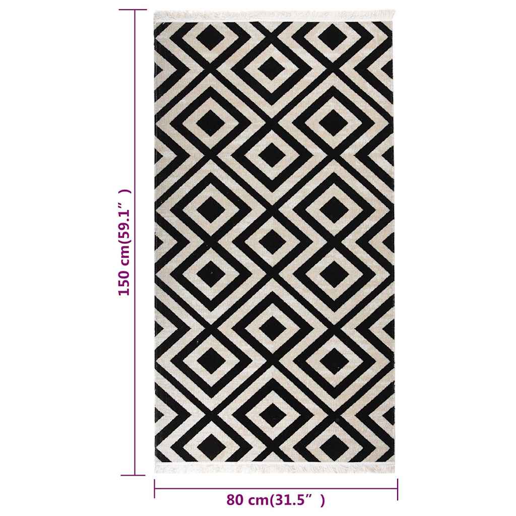 Tappeto da Esterni a Tessitura Piatta 80x150 cm Nero e Beige