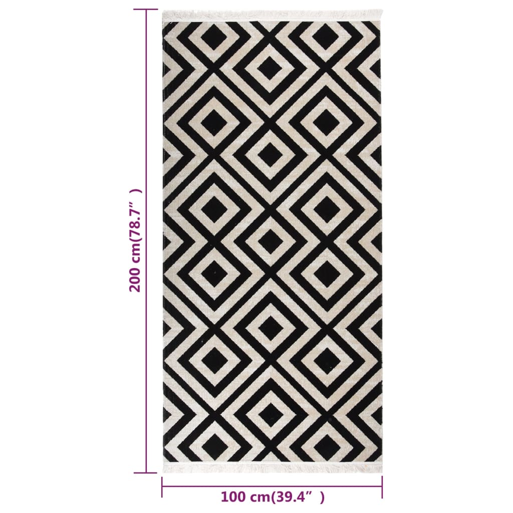Tappeto da Esterni a Tessitura Piatta 100x200 cm Nero e Beige
