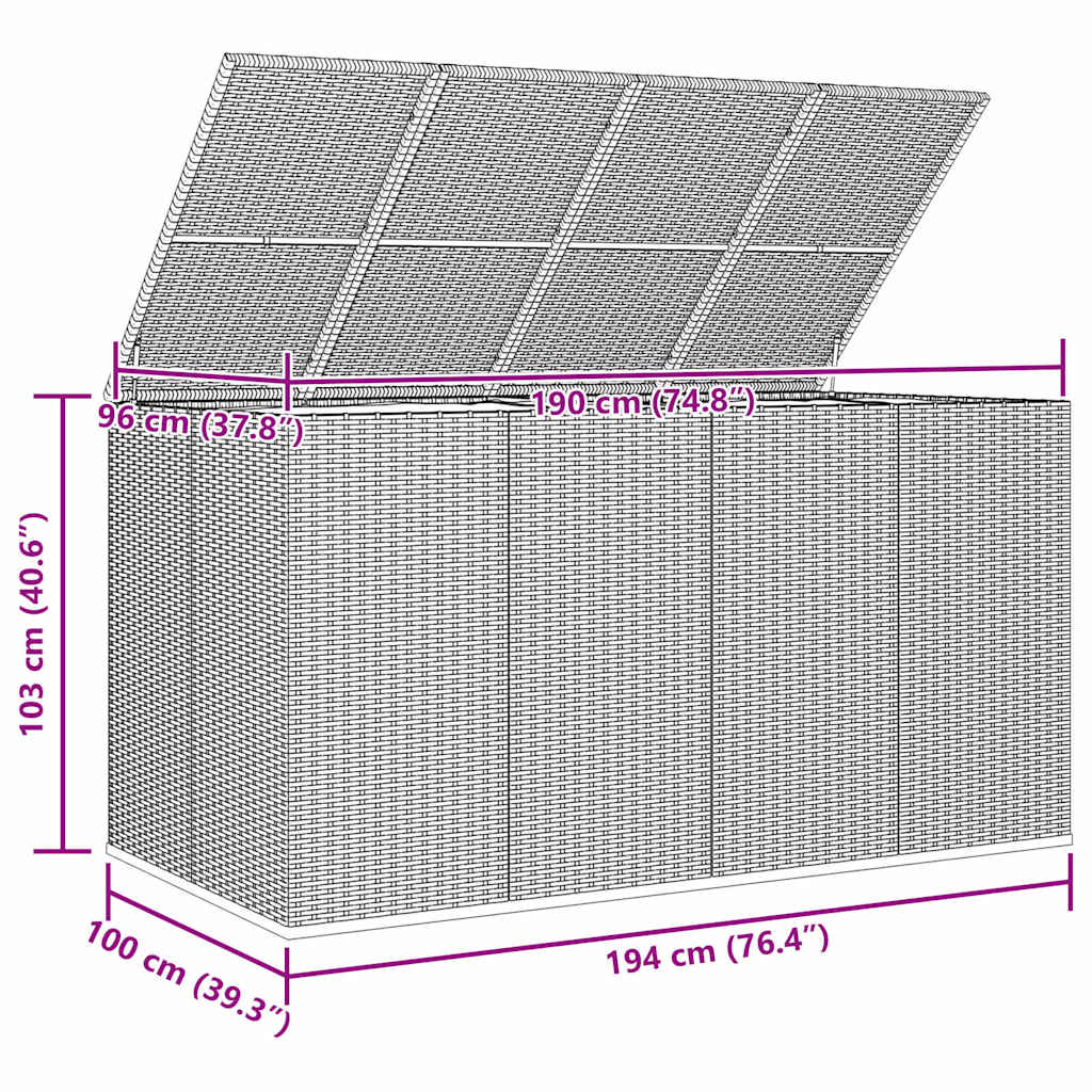 Contenitore da Giardino in Rattan PE 194x100x103 cm Marrone
