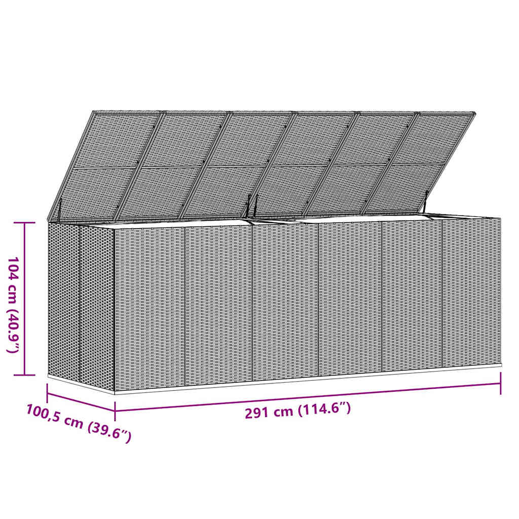 Contenitore da Giardino in Rattan PE 291x100,5x104 cm Grigio