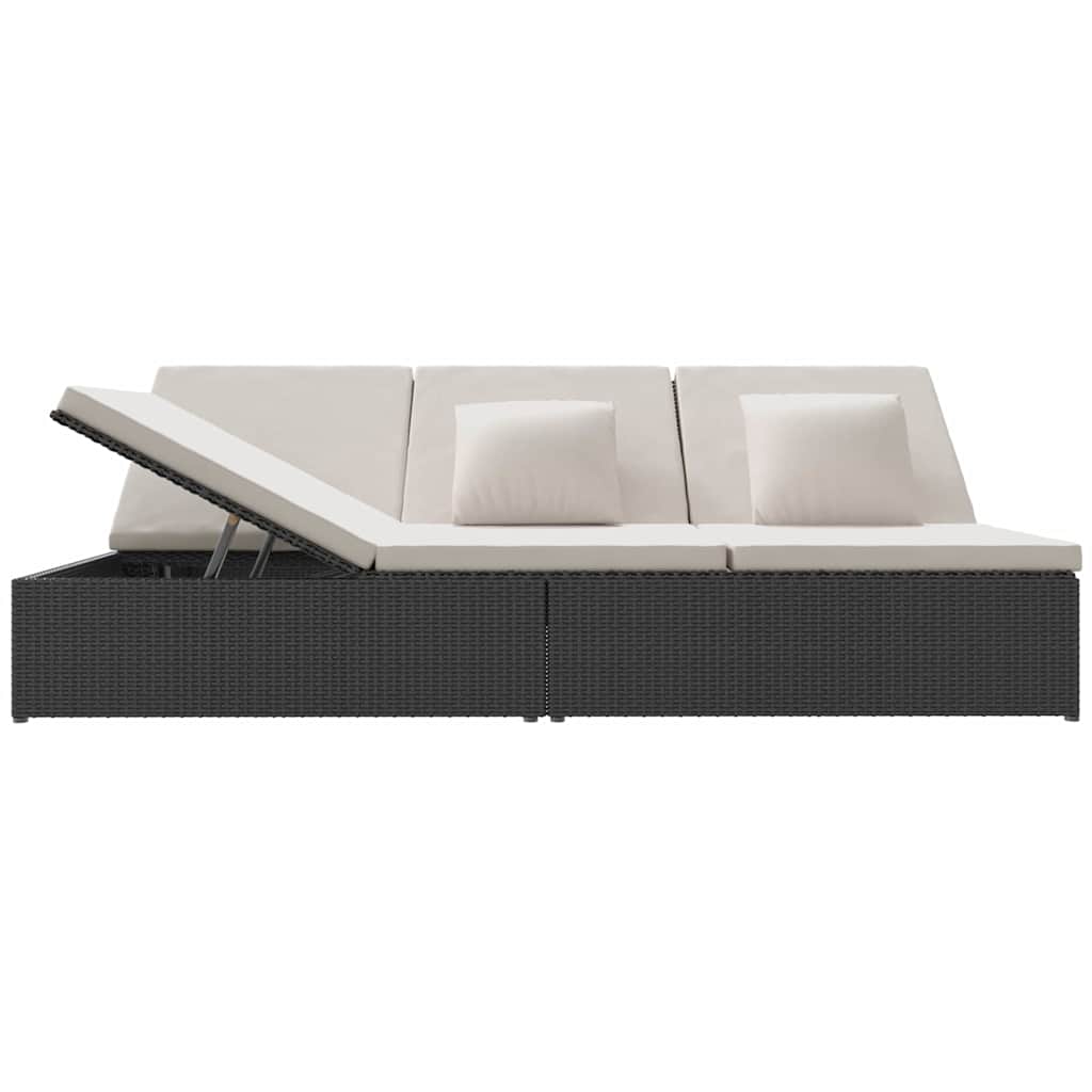 Lettino Prendisole Trasformabile con Cuscini in Polyrattan Nero