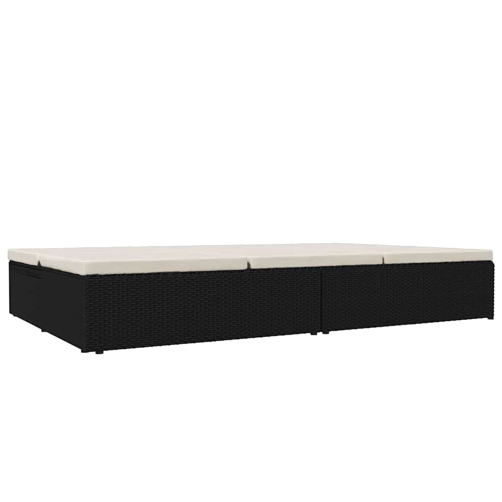 Lettino Prendisole Trasformabile con Cuscini in Polyrattan Nero