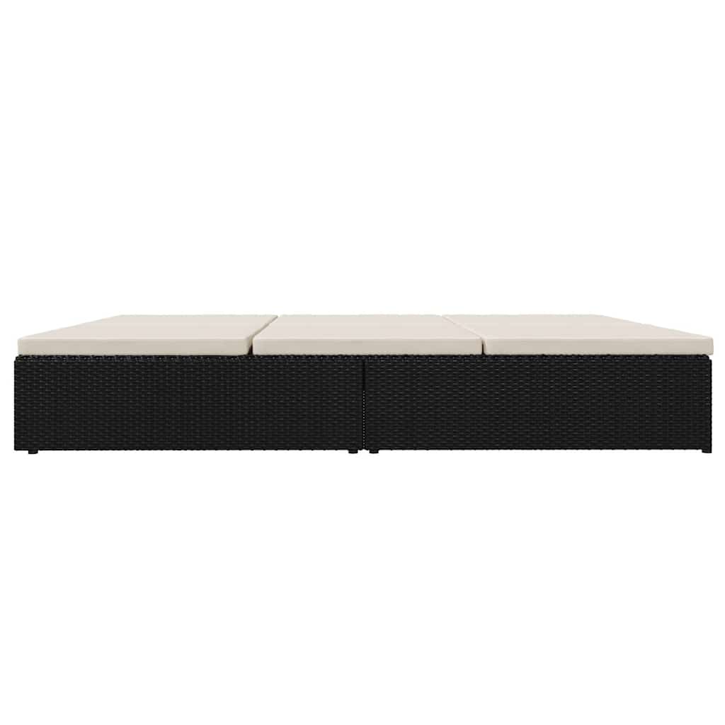 Lettino Prendisole Trasformabile con Cuscini in Polyrattan Nero