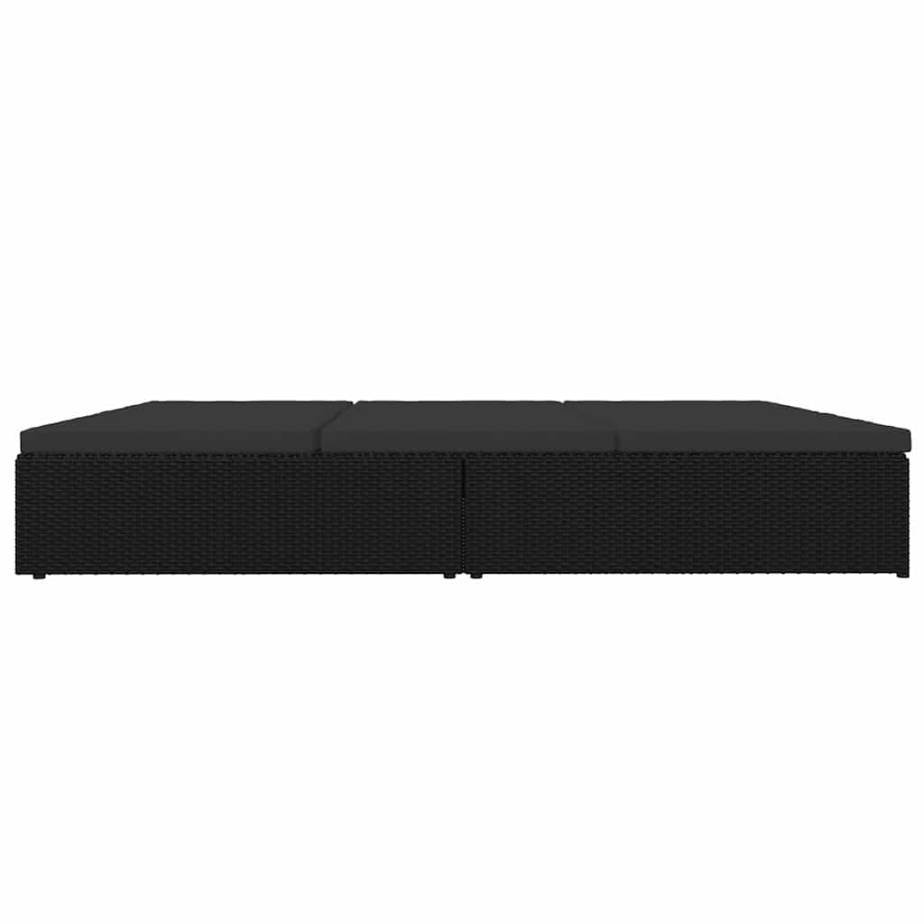Lettino Prendisole Trasformabile con Cuscini in Polyrattan Nero