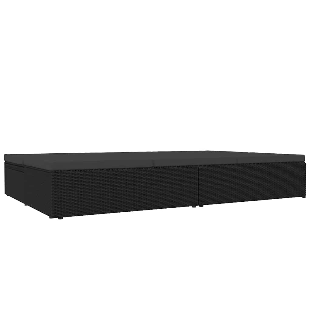 Lettino Prendisole Trasformabile con Cuscini in Polyrattan Nero