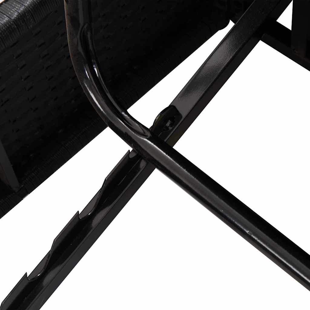 Lettino Prendisole Trasformabile con Cuscini in Polyrattan Nero