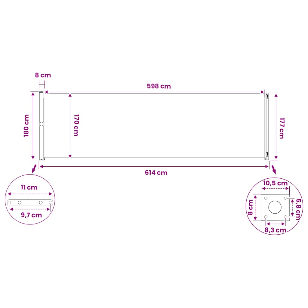 Tenda da Sole Laterale Retrattile per Patio 180x614 cm Crema