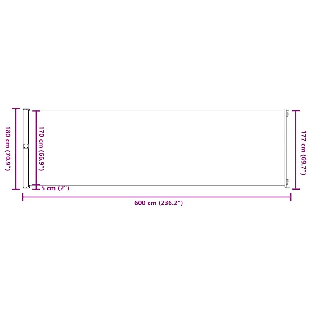 Tenda da Sole Laterale Retrattile per Patio 180x600 cm Rossa