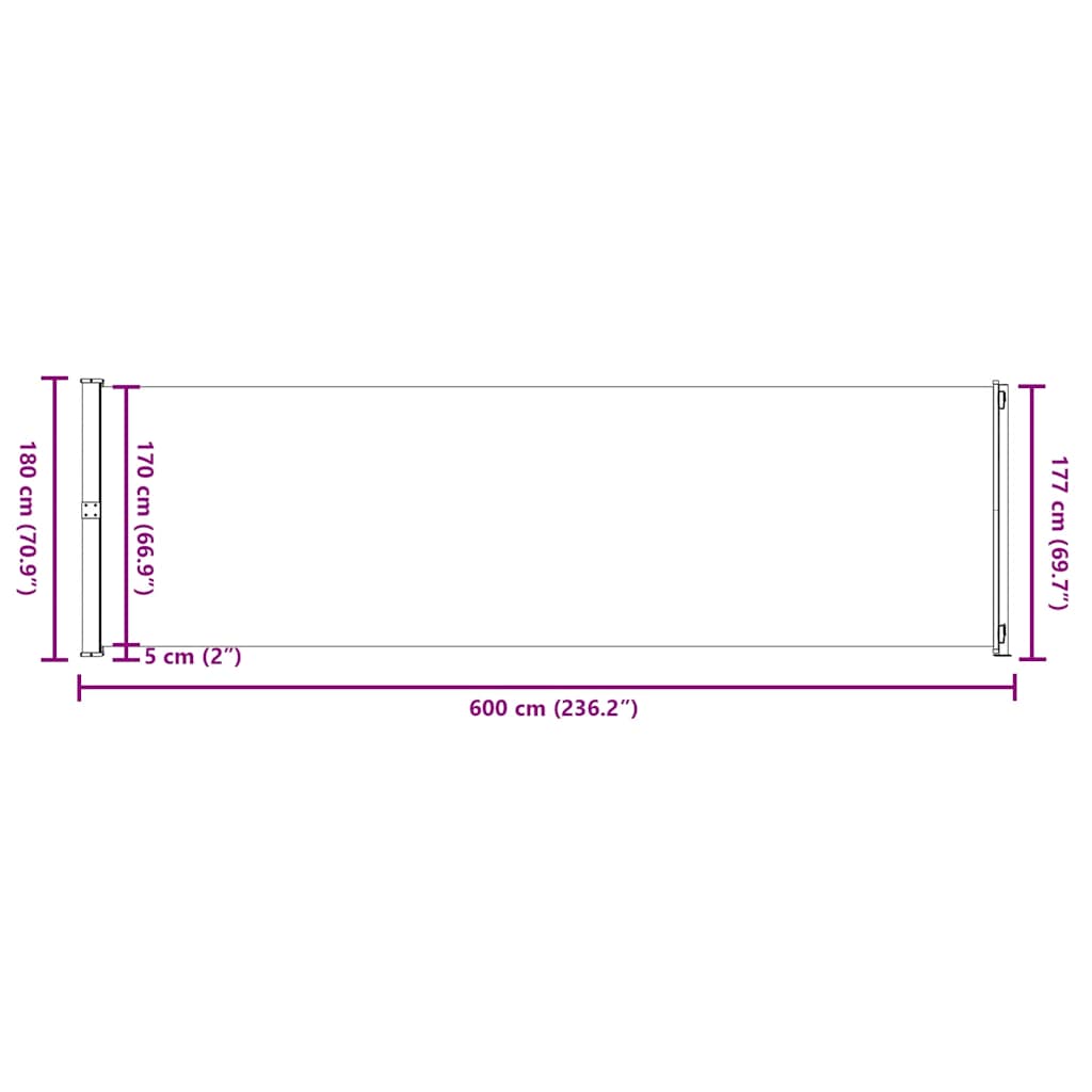 Tenda da Sole Laterale Retrattile per Patio 180x600 cm Marrone