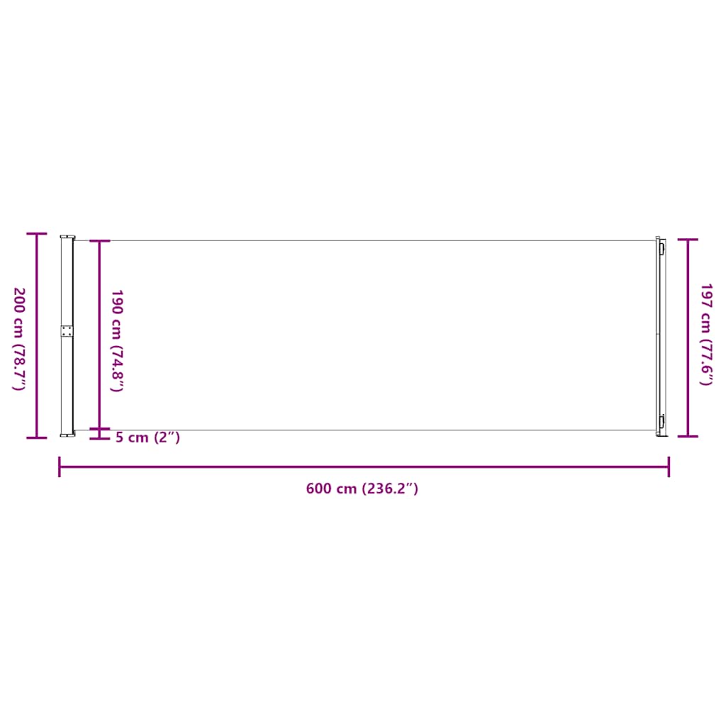 Tenda da Sole Laterale Retrattile per Patio 200x600 cm Blu