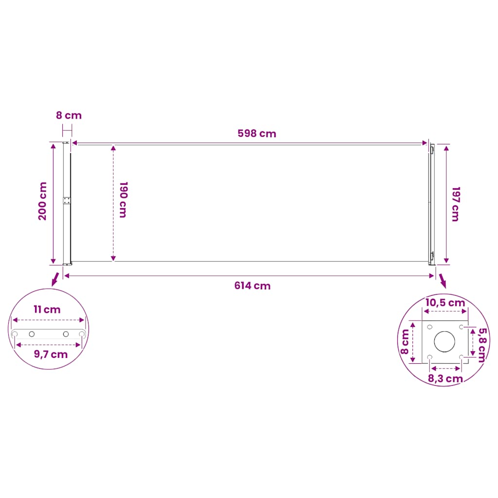Tenda da Sole Laterale Retrattile per Patio 200x614 cm Grigia