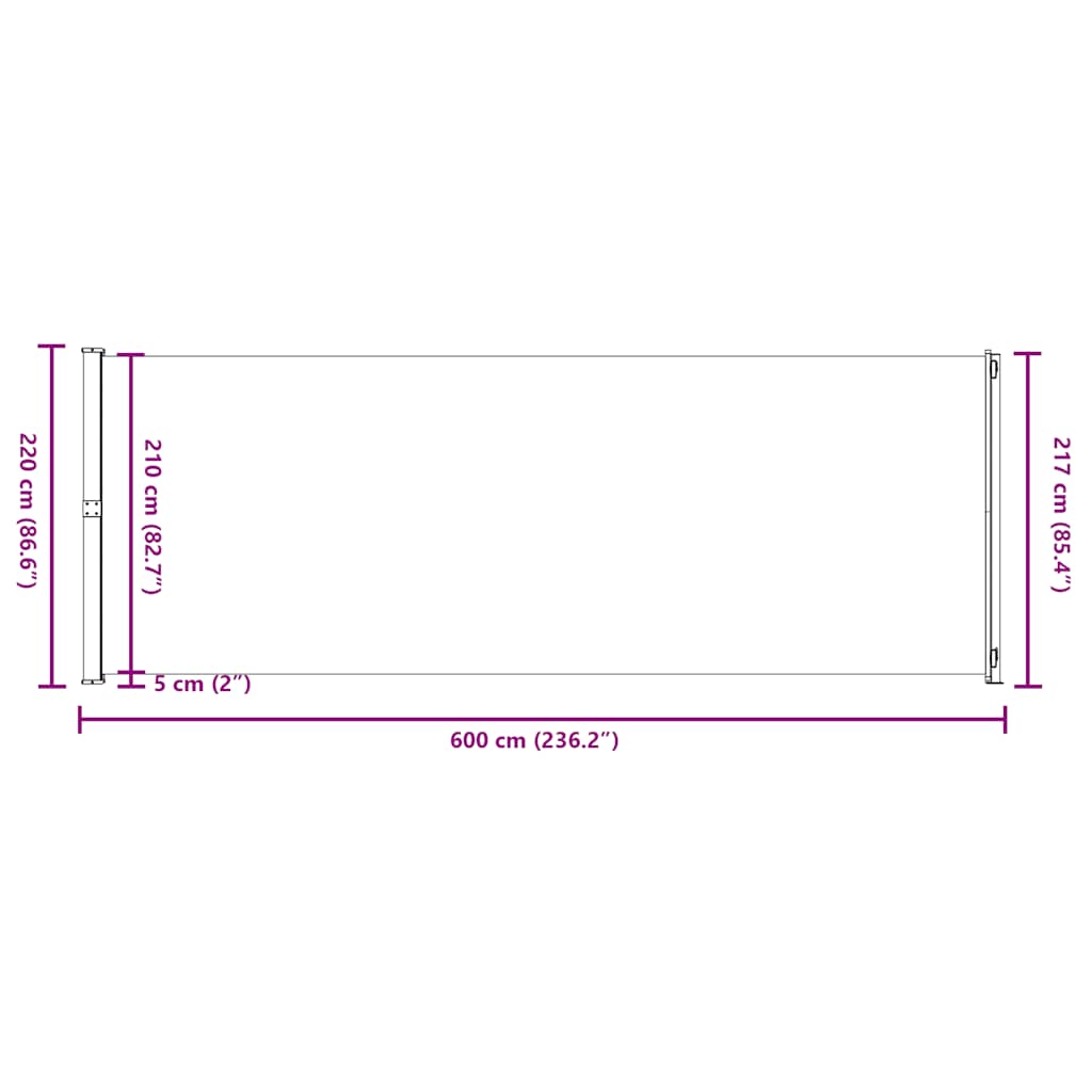 Tenda Laterale Retrattile per Patio 220x614 cm Nera