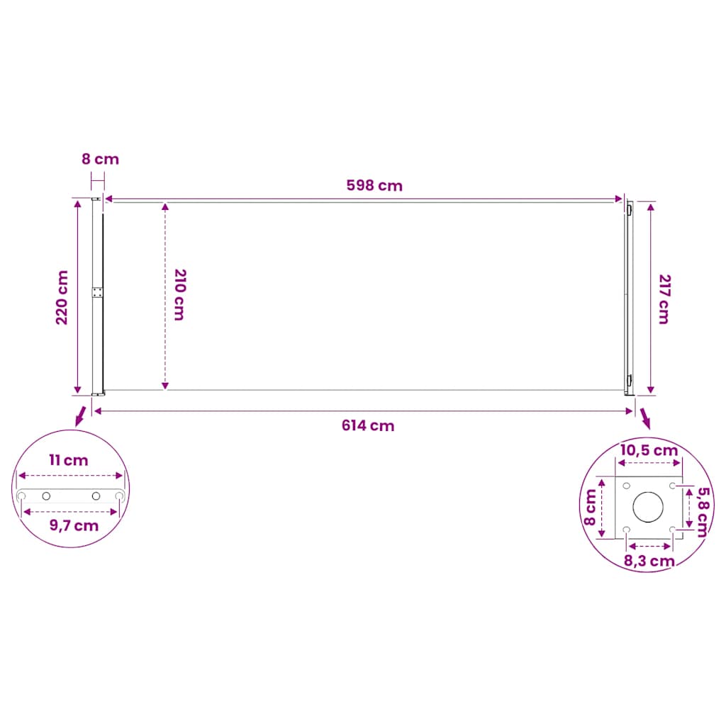 Tenda Laterale Retrattile per Patio 220x614 cm Crema