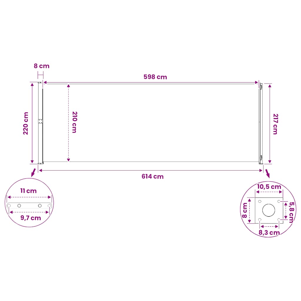 Tenda Laterale Retrattile per Patio 220x614 cm Grigia