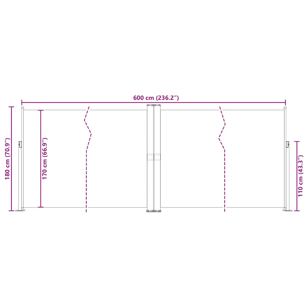 Tenda da Sole Laterale Retrattile Nera 180x600 cm