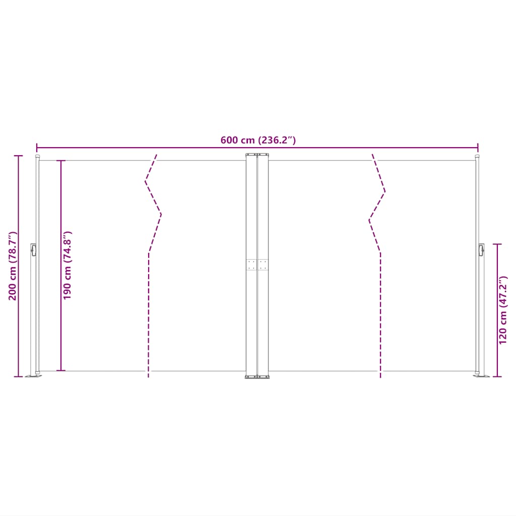 Tenda da Sole Laterale Retrattile Nera 200x600 cm