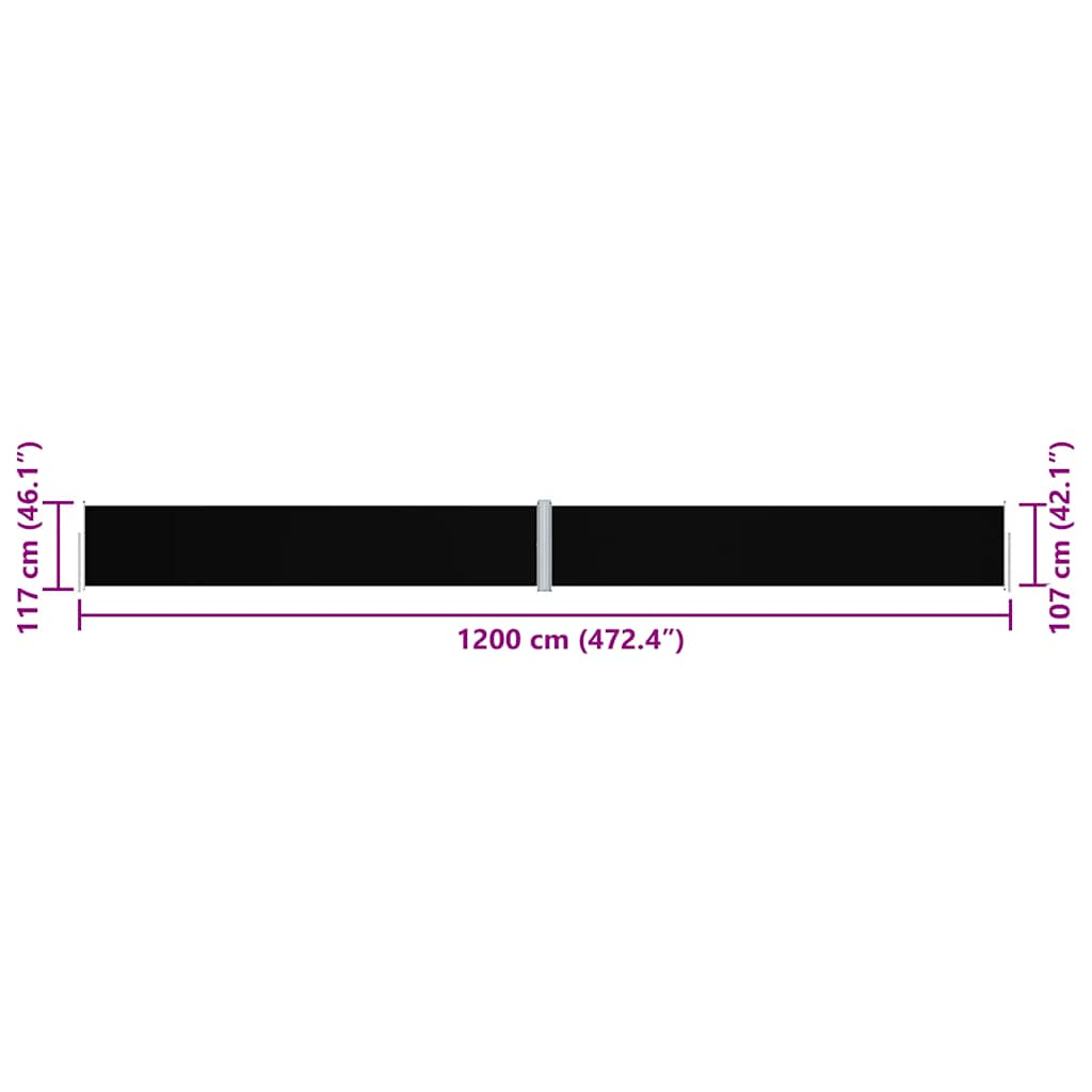 Tenda Laterale Retrattile Nera 117x1200 cm