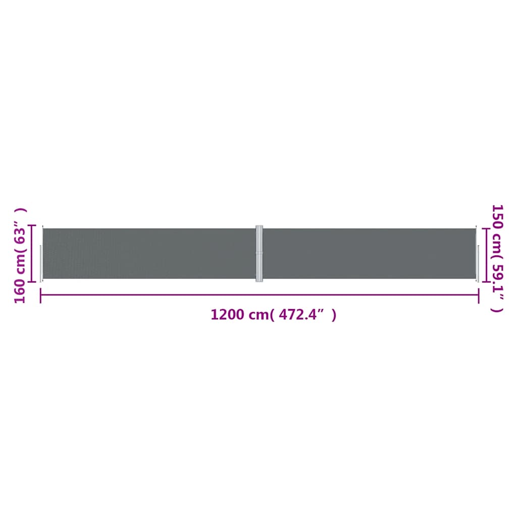 Tenda da Sole Laterale Retrattile Antracite 160x1200 cm