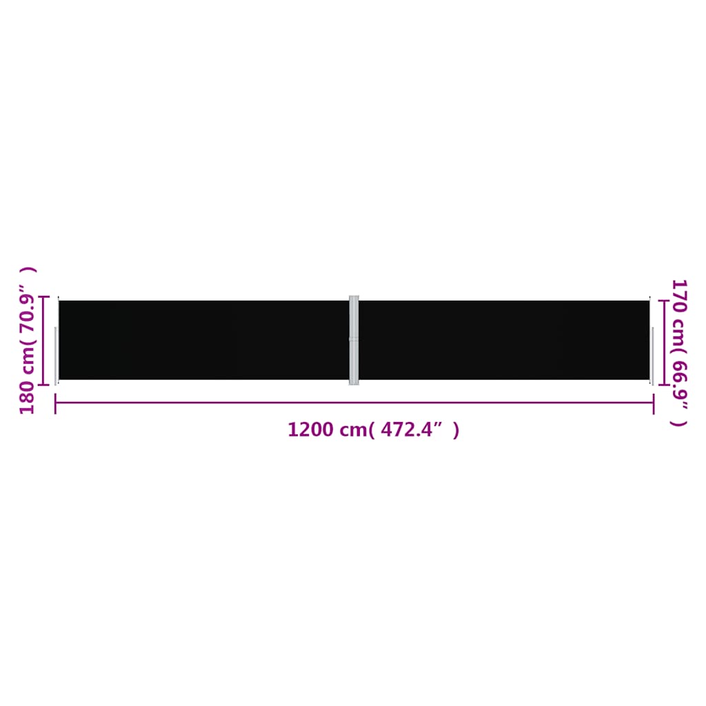 Tenda da Sole Laterale Retrattile Nera 180x1200 cm
