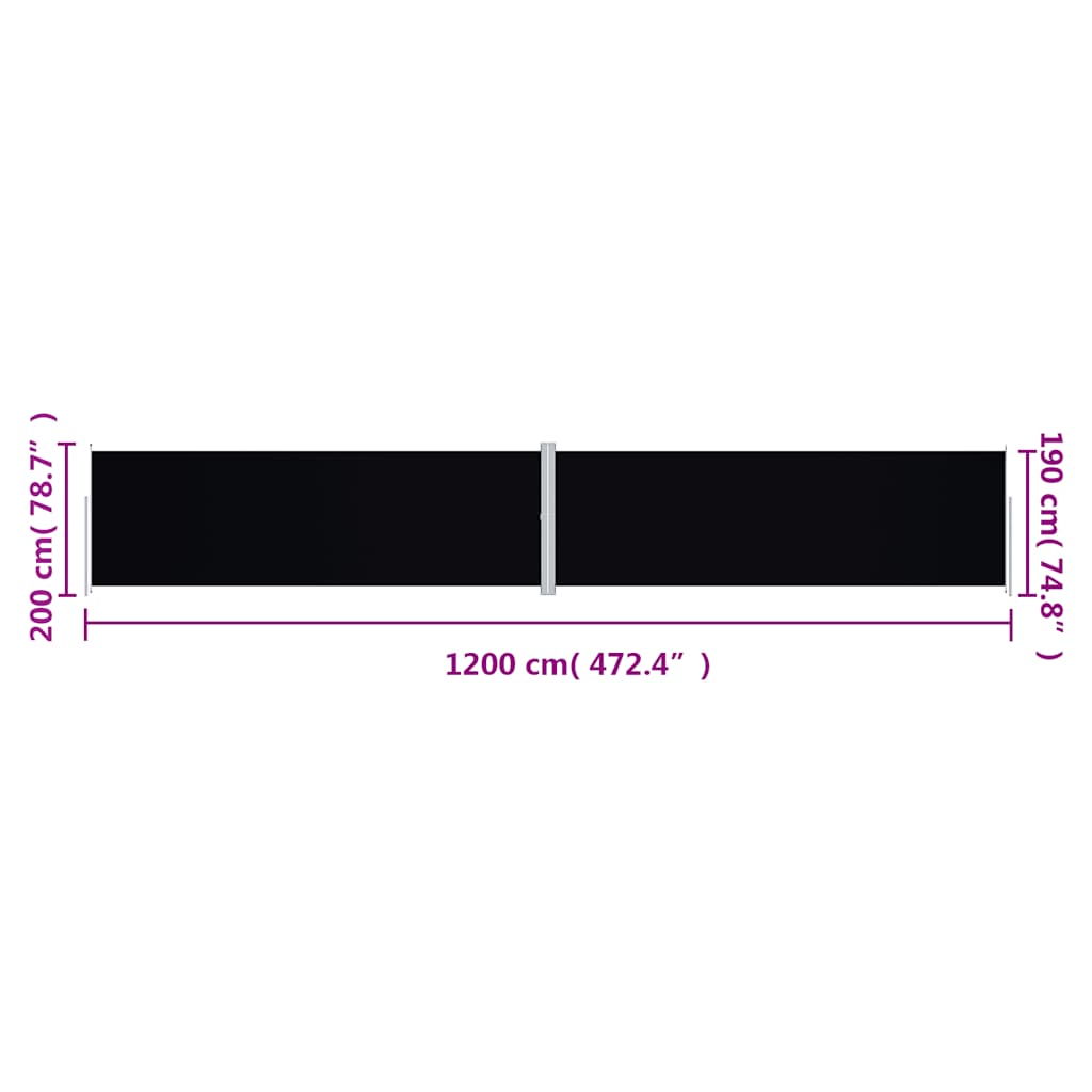 Tenda da Sole Laterale Retrattile Nera 200x1200 cm