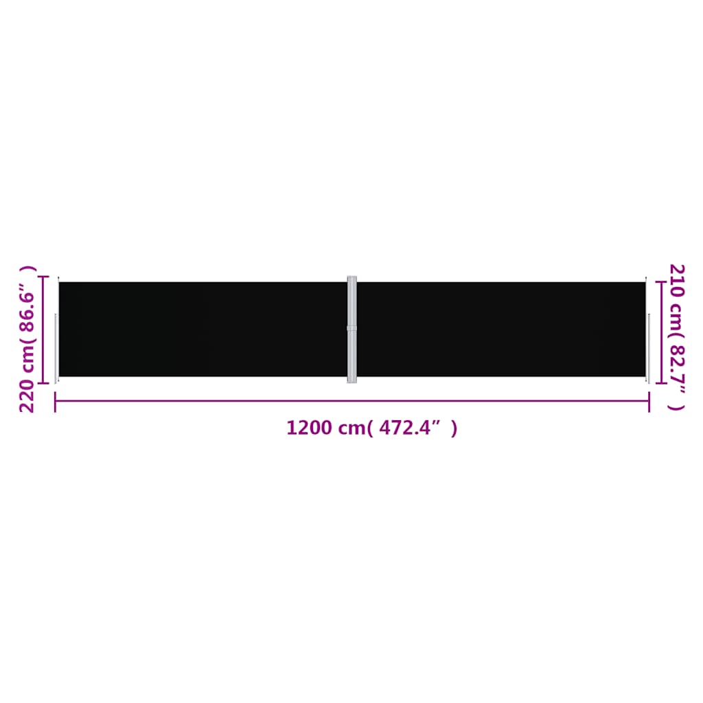 Tenda da Sole Laterale Retrattile Nera 220x1200 cm