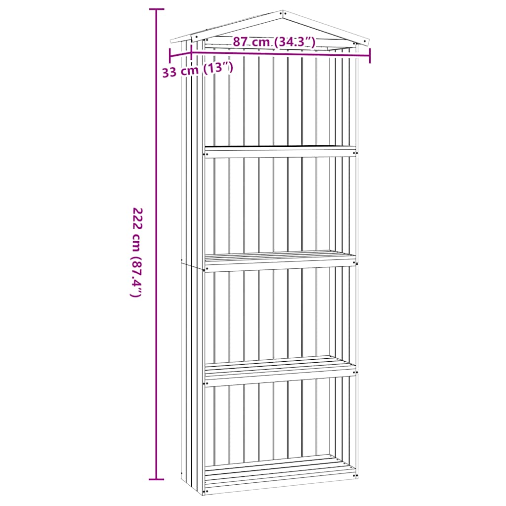 Capanno per Attrezzi da Giardino 87x33x222cm in Pino Impregnato