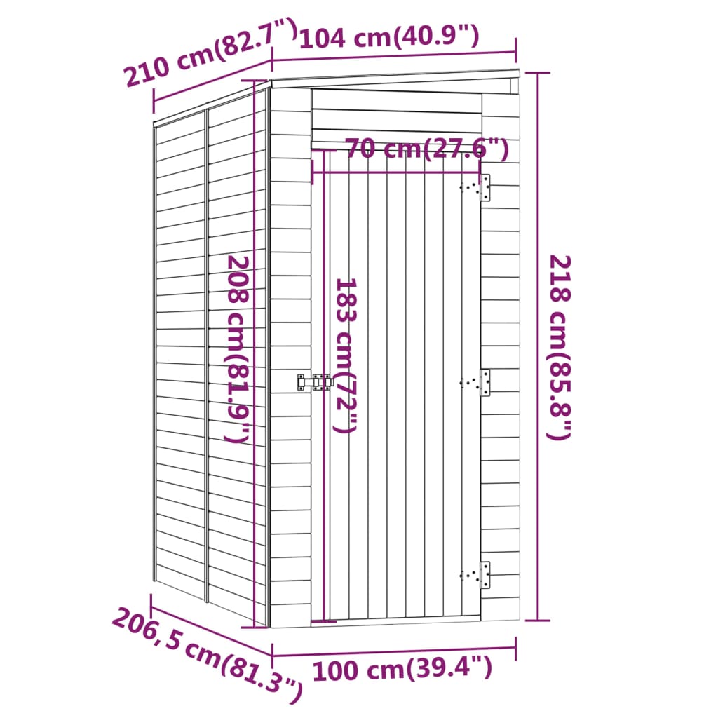 Capanno da Giardino 100x210x218 cm in Legno di Pino Impregnato