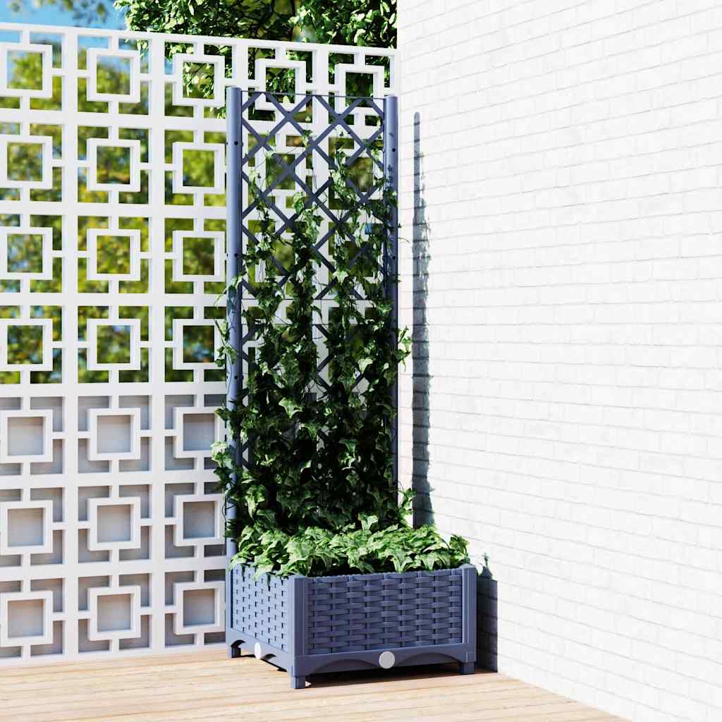 Fioriera da giardino con traliccio blu grigio 40x40x121,5 cm PP