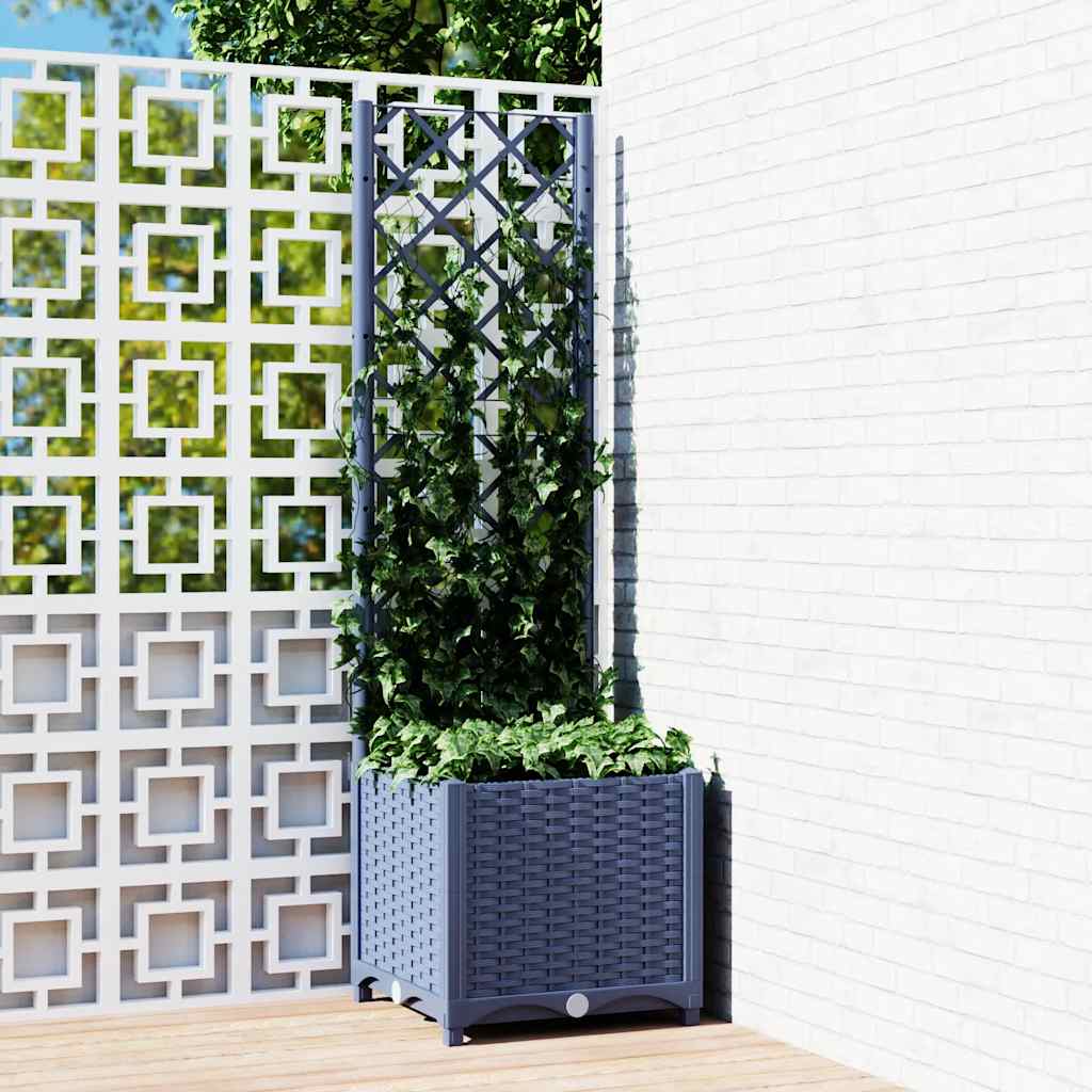 Fioriera da giardino con traliccio blu grigio 40x40x136 cm PP