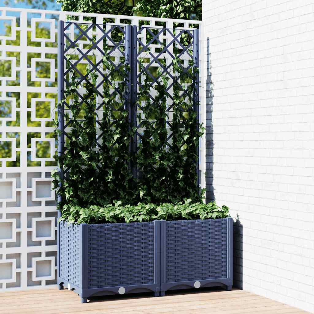 Fioriera da giardino con traliccio blu grigio 80x40x136 cm PP