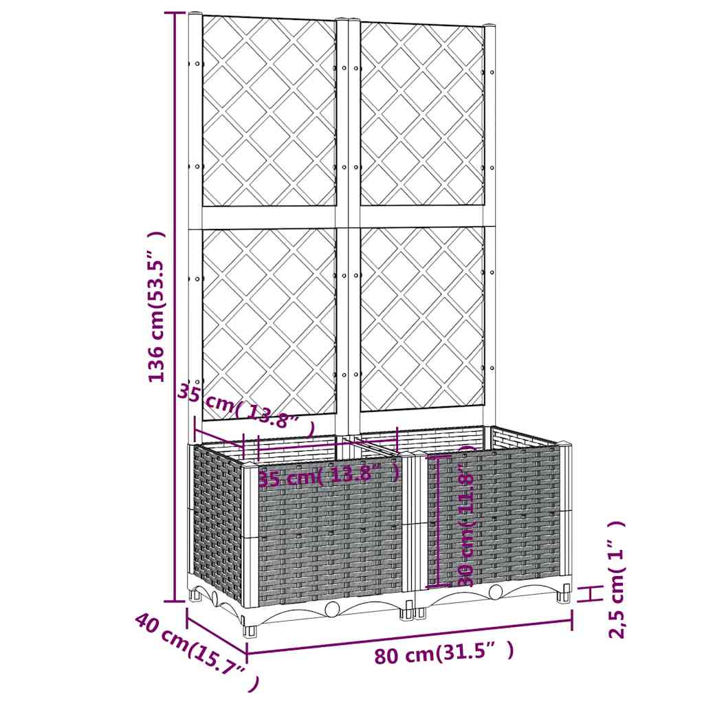 Fioriera da giardino con traliccio blu grigio 80x40x136 cm PP