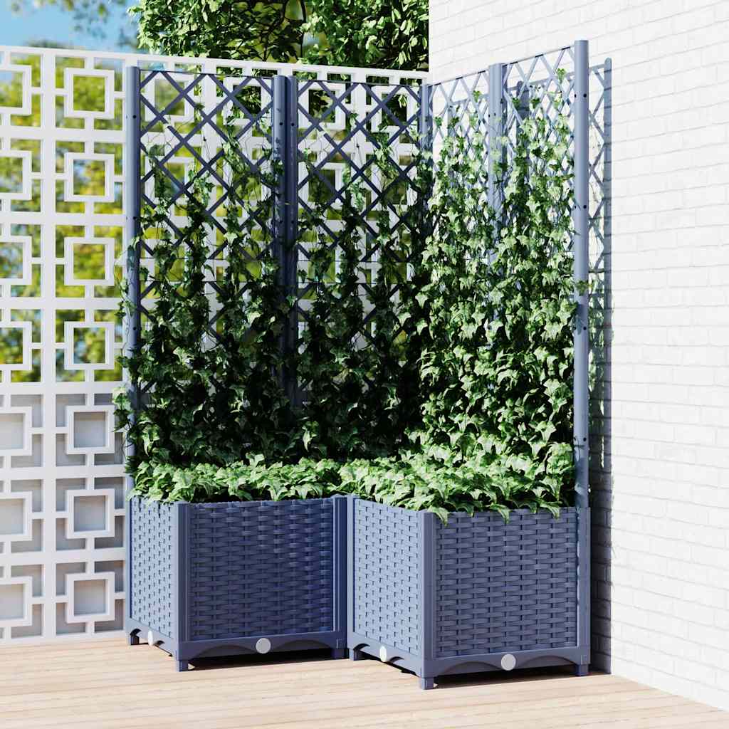 Fioriera da Giardino con Graticcio Grigio Blu 80x80x136 cm PP