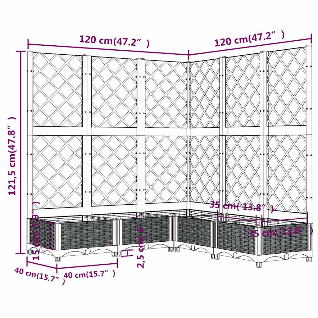 Fioriera Giardino e Graticcio Grigio Blu 120x120x121,5 cm PP