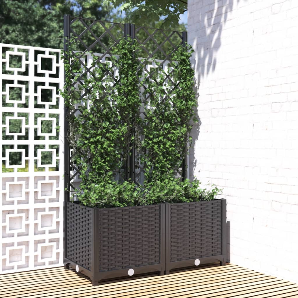 Fioriera da giardino con traliccio nera 80x40x136 cm PP