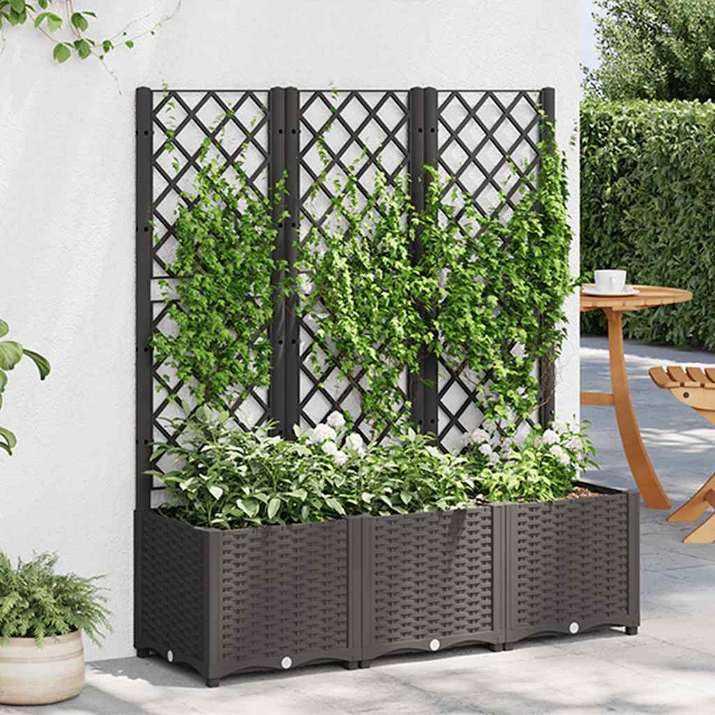 Fioriera da giardino con traliccio nera 120x40x136 cm PP