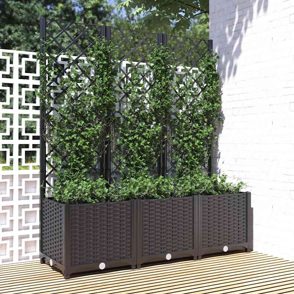 Fioriera da giardino con traliccio nera 120x40x136 cm PP