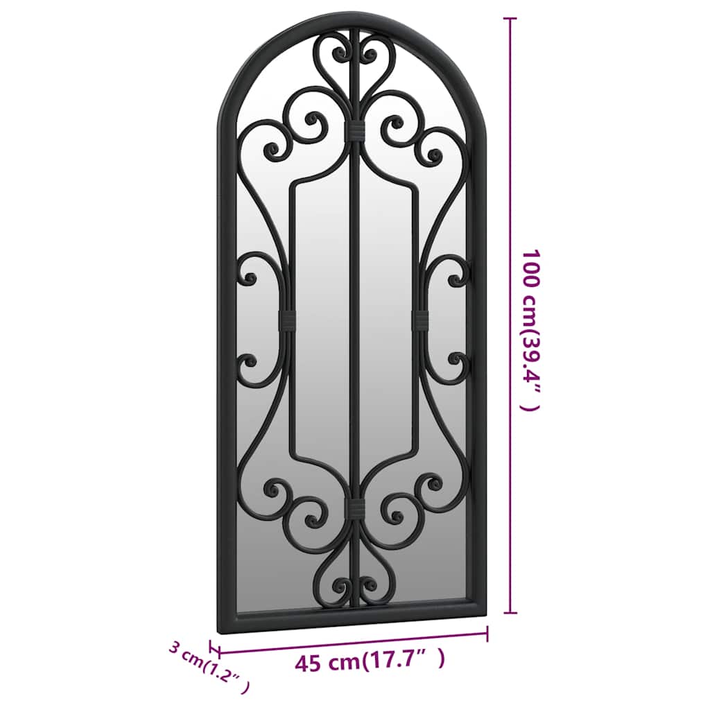 Specchio da Giardino Nero 100x45 cm in Ferro per Uso Esterno
