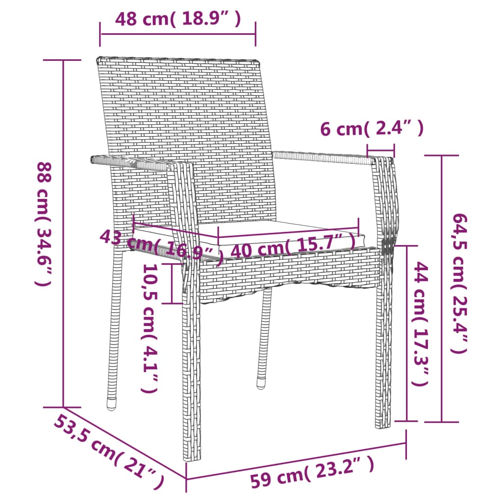 Set da Pranzo da Giardino 7 pz Nero con Cuscini in Polyrattan