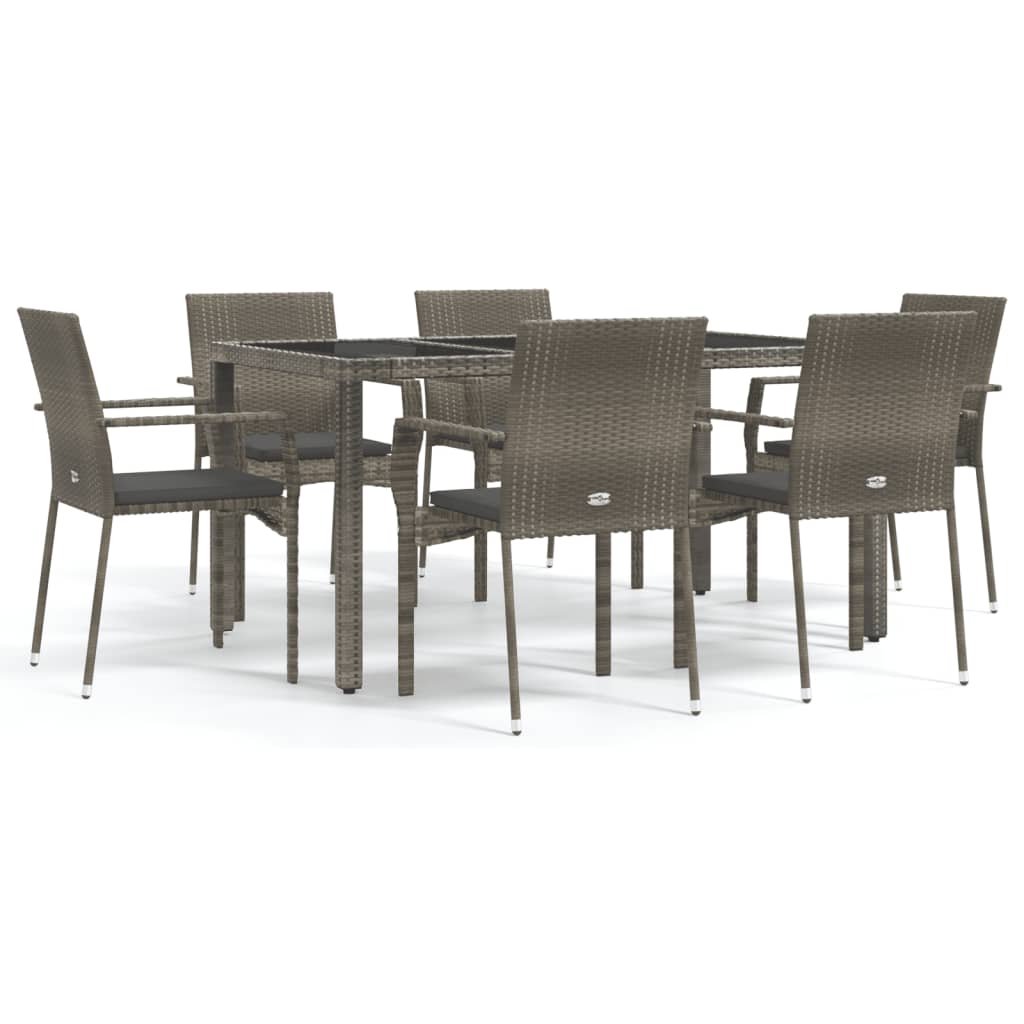 Set da Pranzo da Giardino 7 pz con Cuscini in Polyrattan Grigio
